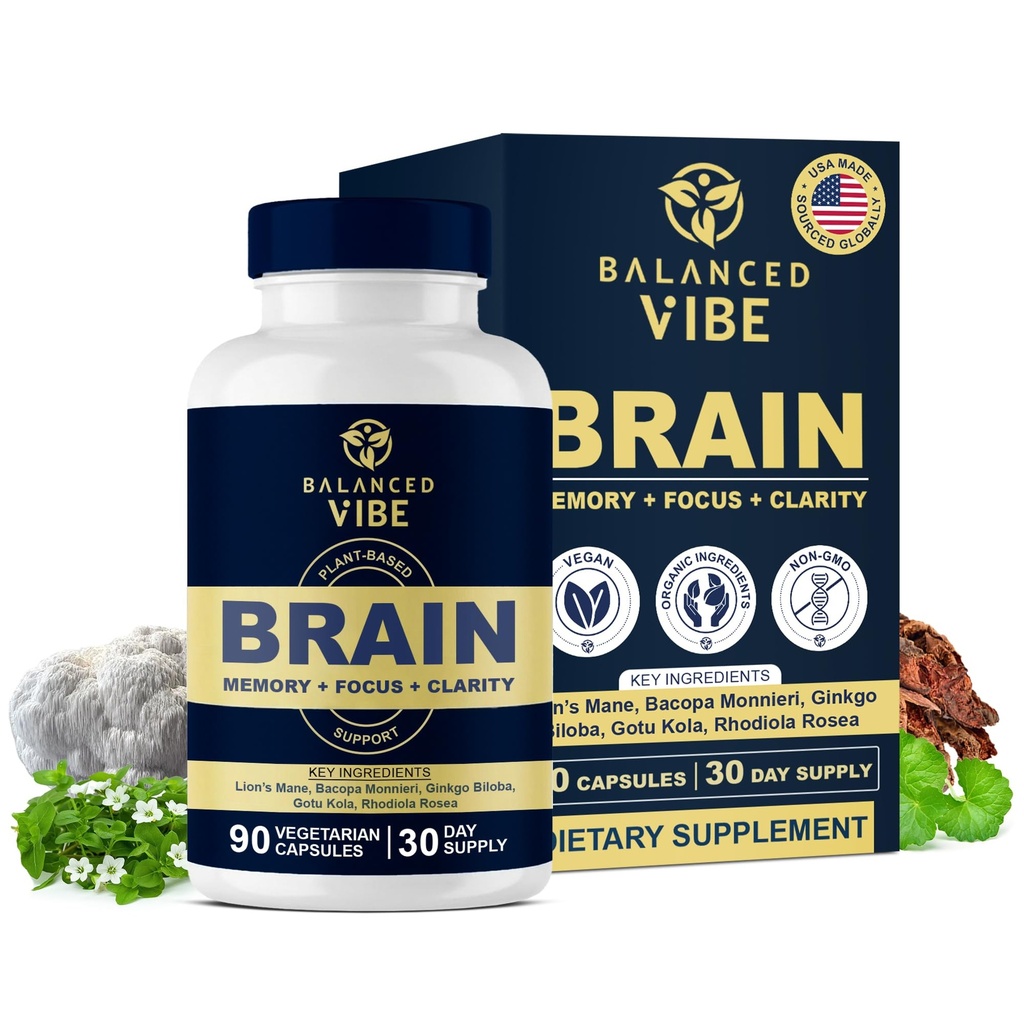 Zbalansowana formuła Vibe Brain 124; Nootropowa na bazie Plantów Organicznych dla Focus, Clarity & Memory Death 124; Ginkgo, Bacopa, Rhodiola, Gotu Kola Death 124; Kapsułki Vegan 124; 30 Day Supply