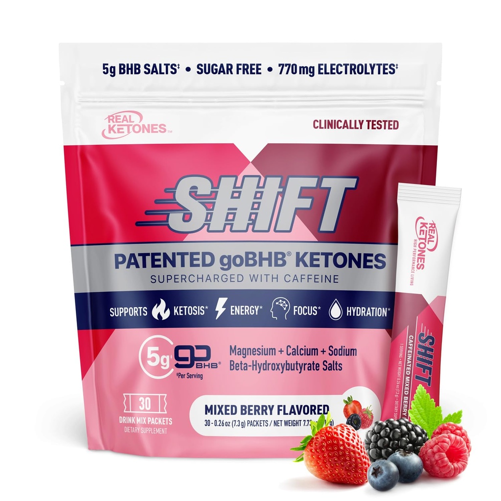 Real Ketones BHB Exgenous Ketones Drink Mix Pakiety Keto Electrolytes Powder Pakiety bez cukru z 4 Głównymi Elektrolitami Post Plus Nawadnianie Opatentowane Keto BHB - 30 Hrabia Mieszane Kafelki Berry