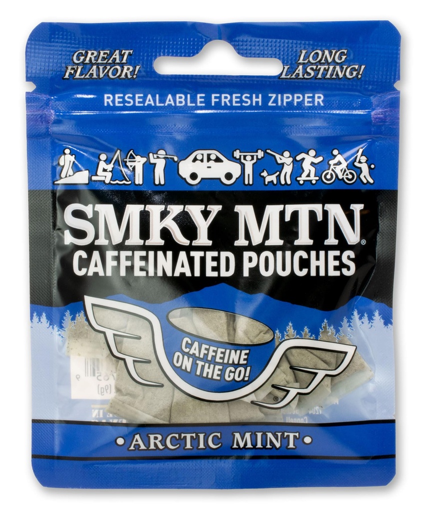 SMOKEY MOUNTAIN Caffeinated Pouches - Arctic Mint - Tobacco Free and Nicotine Free - 15 Pouches Per Pack - 5 Packs