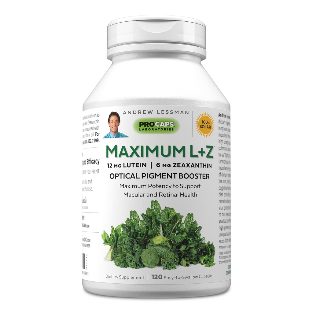 ANDREW LESSMAN Maximum L + Z 120 Softgels - 12 mg Luteina, 6 mg Zeaksantyna, Kluczowe składniki odżywcze do wspierania zdrowia oczu i mózgu, i Promowanie zdrowego widzenia. Żadnych dodatków. Łatwe do połknięcia Softgels