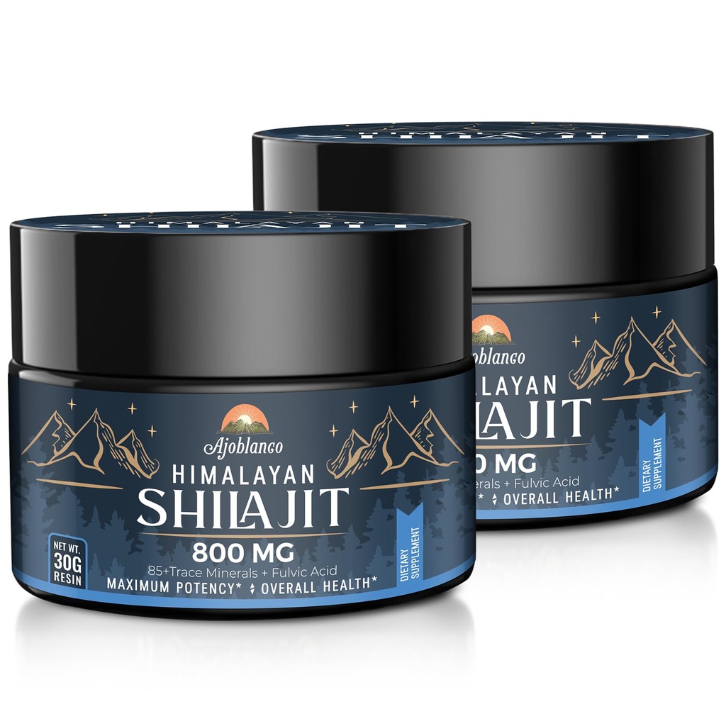 Ajoblanco 800 Mg Himalayan Shilajit Resin, Shilajit Pure Himalayan Organic, Shilajit Suplement z czystości, Wysoka dawka i moc dla energii, Siła i odporność, Mężczyźni i kobiety, 30 Grams, Opakowanie 2
