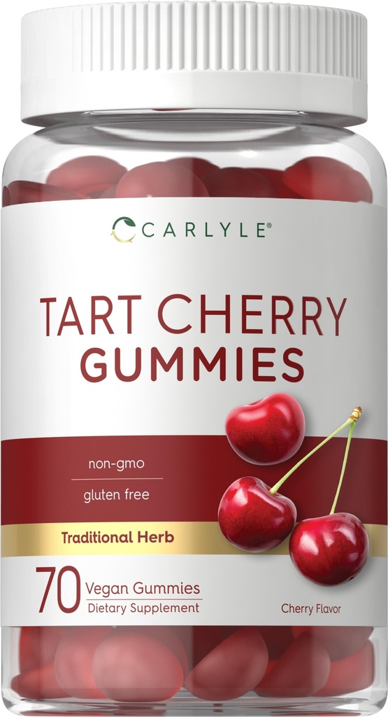 Carlyle Tart Cherry Gummies ↓ 124; 2000mg Xim124; 70 Hrabia Xim124; Cherry Flavor Xim124; Vegan, Non-GMO, and gluten Free Formula