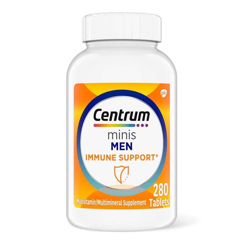 Centrum Minis Men 's Daily Multivitamin dla mężczyzn dla wsparcia immunologicznego z cynku i witaminy C, 280 Mini tabletki, 140 Day Supply