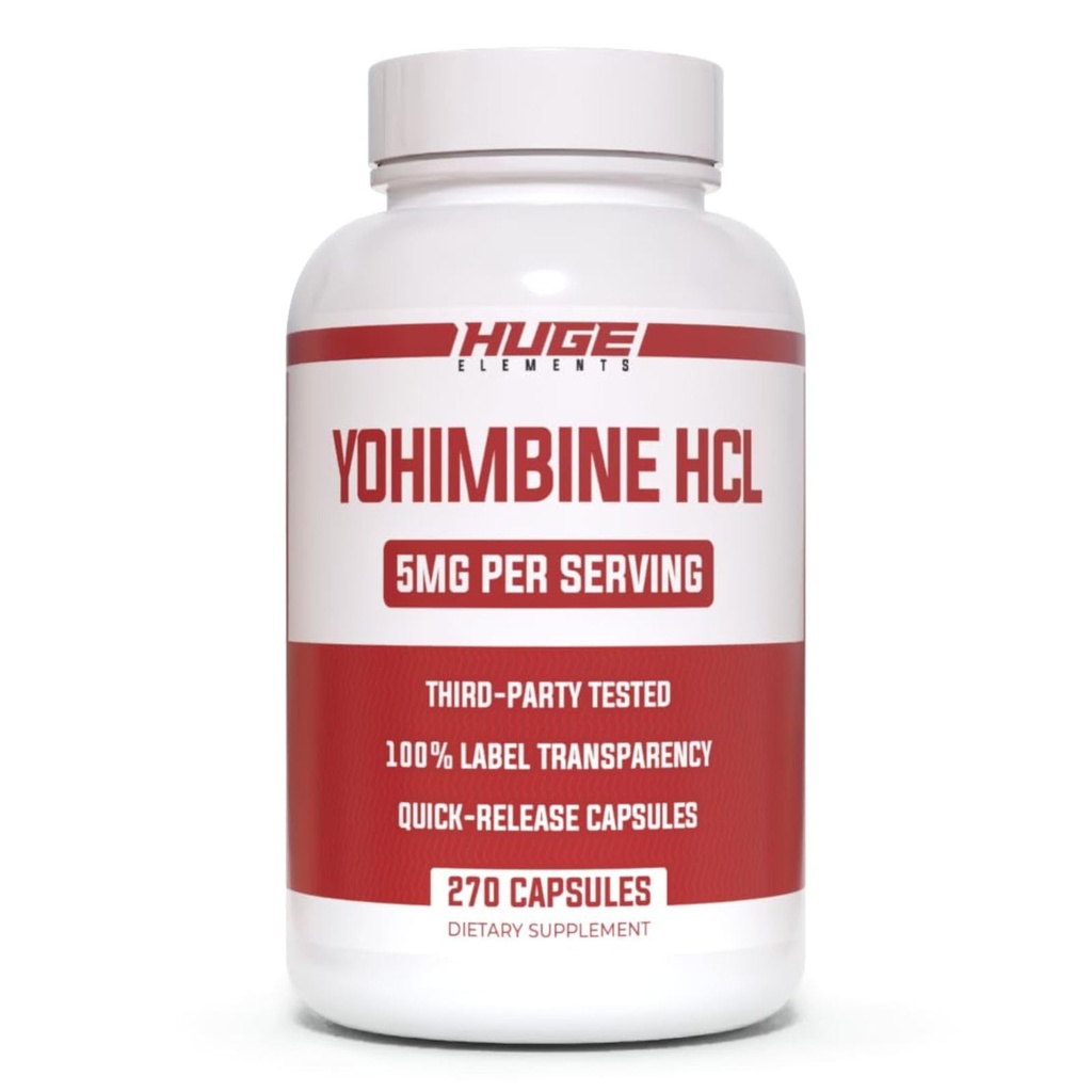 Ogromne suplementy Yohimbine HCl 5mg, Tested strony trzeciej, Tłuszcz Straty & Wsparcie energetyczne, Zaawansowana formuła wydajności dla Rekombinowania ciała - 270 Kapsułki Veg
