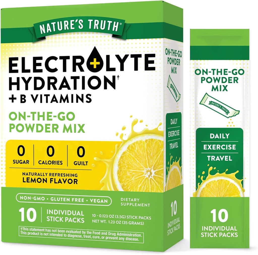 Nature 's Truth Electrolyte Powder Pakiety proszku 124; 10 Pack Description 124; Sugar Free Description 124; Vegan, Non-GMO & Gluten Free Drink Supplement
