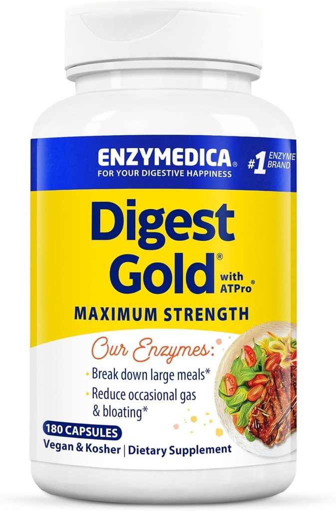 Enzymedica Digest Gold + ATPro, Maksymalne wsparcie pokarmowe, 180 kapsułek