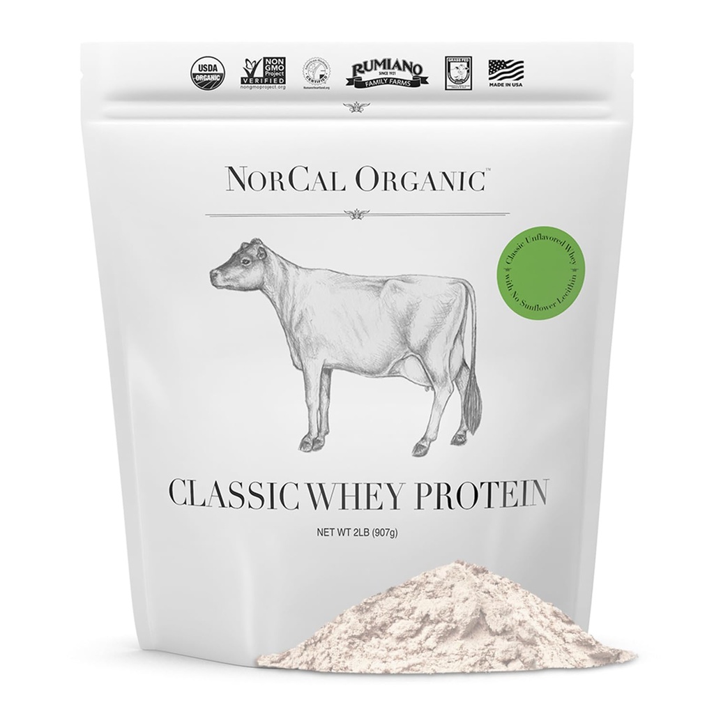 NorCal Organic - Classic Whey Protein - 100% Grass- Fed and Grass- Finished - UNFLAVORED - Lecithin- Free - 2lb luzem