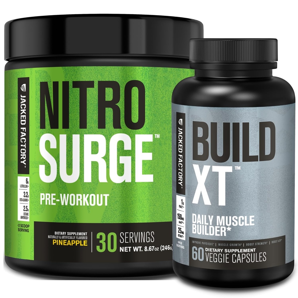 Jacked Factory Nitroshare Pre- Workout w Ananas & Build XT Muscle Building Bundle dla mężczyzn i kobiet