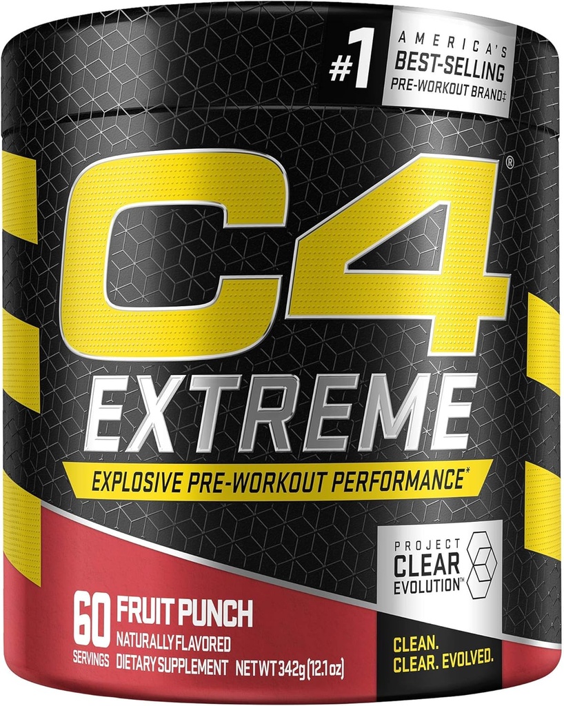 C4 Ekstremalne przedtreningi z proszkiem owocowym Punch 124; Wstępny trening suplement energetyczny dla mężczyzn i kobiet 124; 200mg kofeiny + beta alaniny + kreatura 124; 60 Służenie