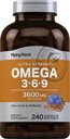 Piping Rock Omega 3 6 9 Suplementy dla kobiet i mężczyzn 124; 3600mg 124; 240 Softgel kapsułki 124; Ryby Flax Borage 124; Ultra Siła 124; Non-GMO, Gluten Free