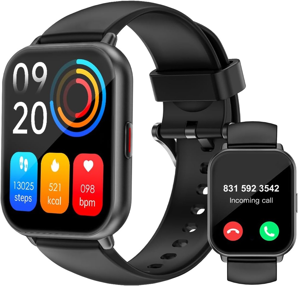RUIMEN Smart Watch for Men Women (Odpowiedz / Wykonaj połączenia, 2 Zespoły Zawarte), 1.8 "Smartwatch for iOS / Android Phones, Fitness Tracker Heart Rate / Sleep Monitor Cyfrowy zegarek wodoodporny czarny