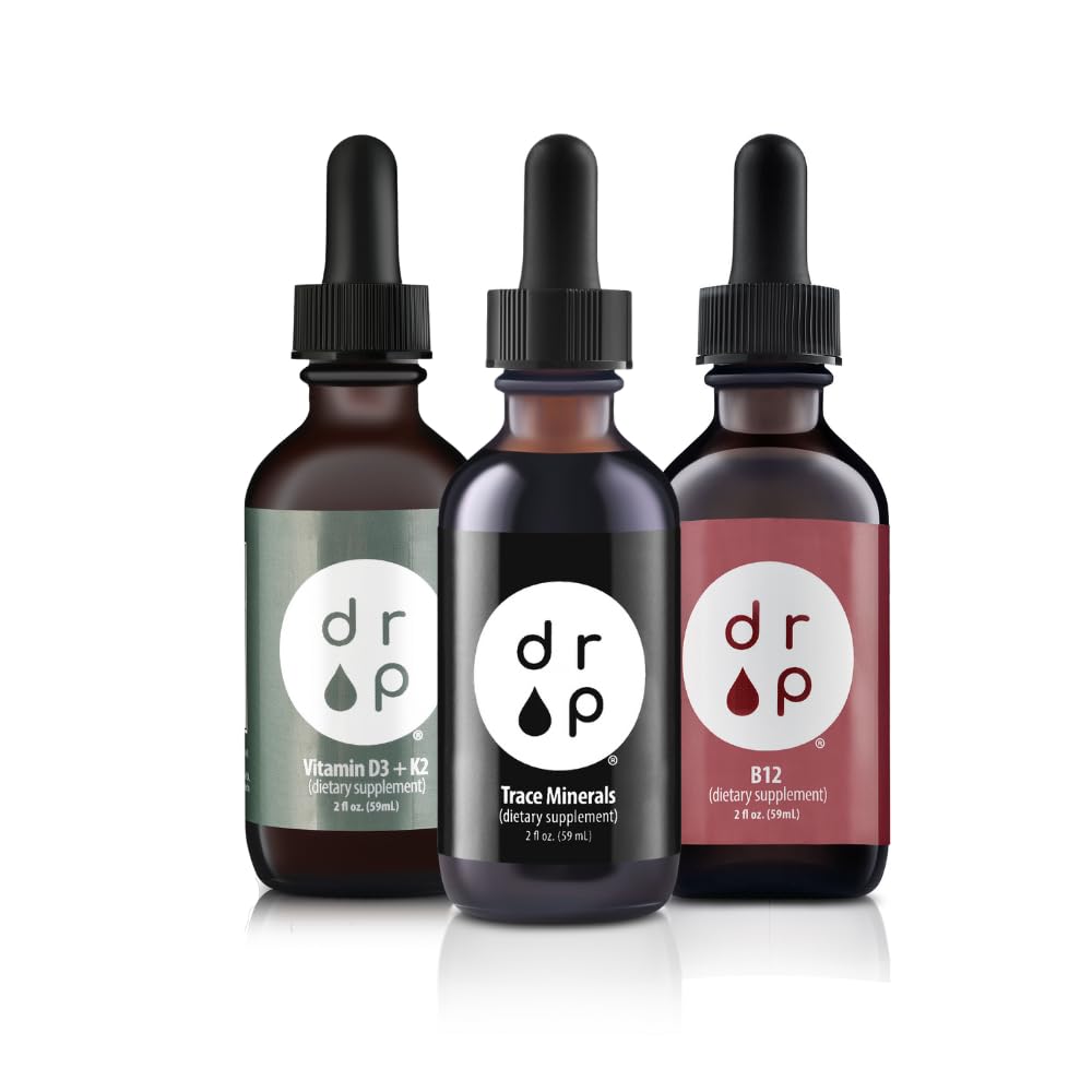 Dodatki do kropli Organic Trace Minerals Electrolyte Drops, Witamina D3 + K2 Dropy i Witamina B12 Krople płynne