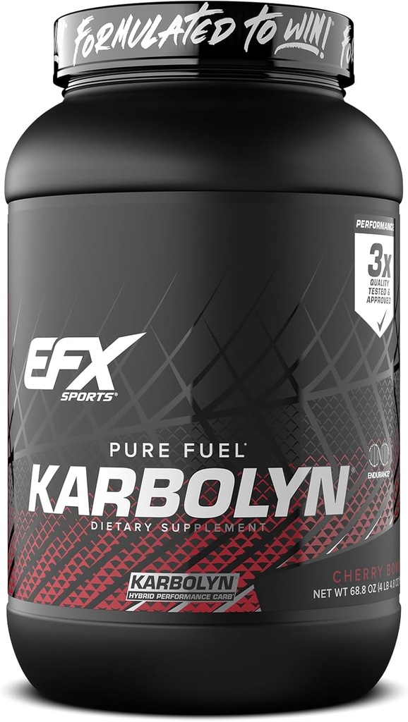 EFX Sports Karbolyn Fuel Building 124; Fast- Absorbowanie proszku węglowodanowego 124; Ładunek węglowodanów, Trwała energia, Szybkie odzyskiwanie 124; Stymulant wolny 124; 37 Służenie (Cherry Bomb)