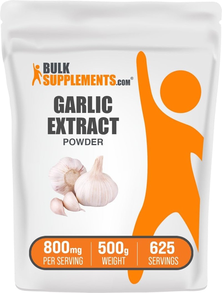 BulkSupplements.com Garlic Extract Powder - Suplement czosnkowy, Suplement ziołowy, Allium Sativum - Herbal & Gluten Free, 800mg na serwowanie, 500g (1.1 lbs) (opakowanie po 1)