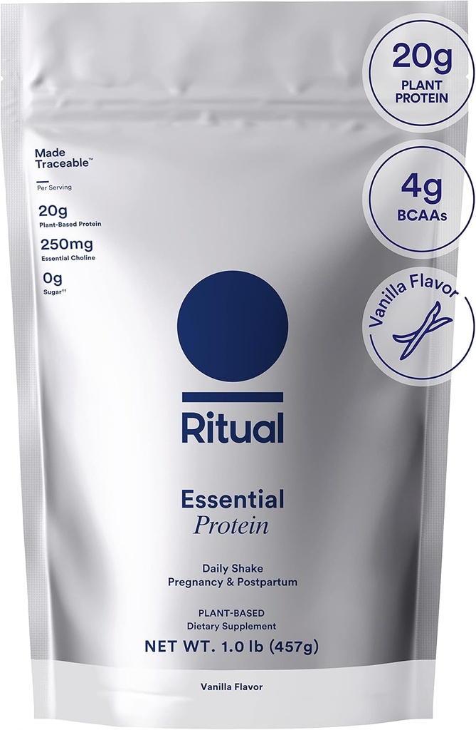 Ritual Prenatal Vegan Protein Powder: Cholina do wsparcia Prenatal, Poppartum, & Laktacja, 20g Organic Pea Protein from Regenerative Farms in USA, Gluten Free, Roślina Based, Sugar Free †, Vanilla, 1Lbs