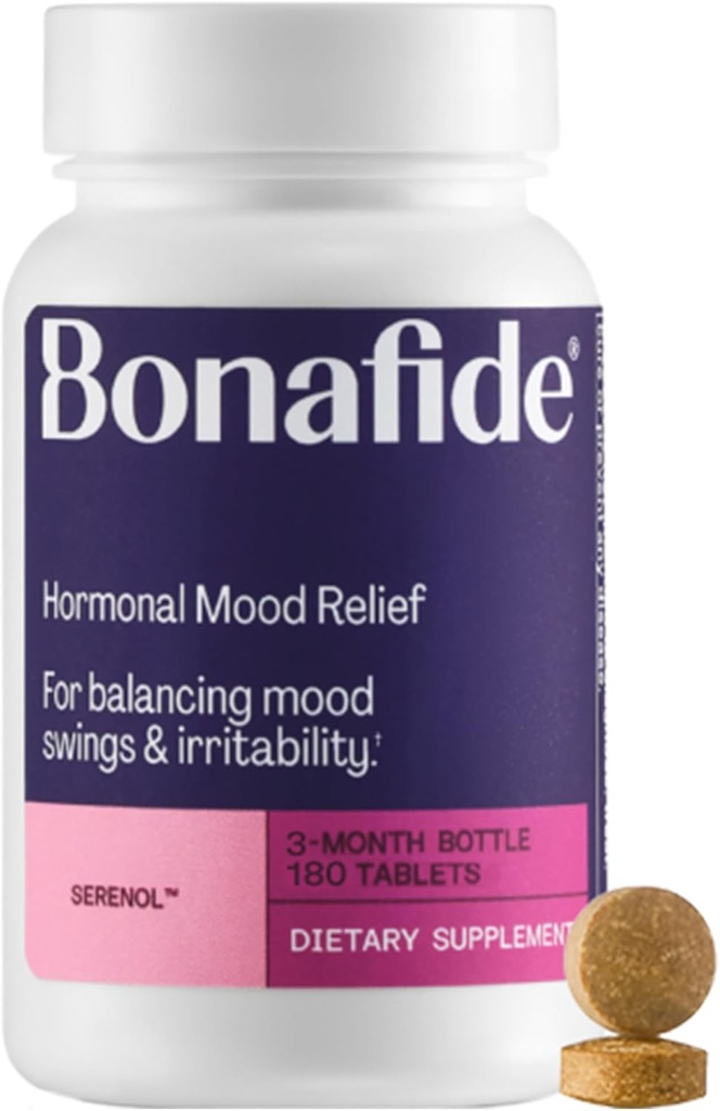 Serenol by Bonafide. Ulga od Hormonal Mood Swings, drażliwość, & PMS Bloating. - 3-miesięczne dostawy (180 tabletek)