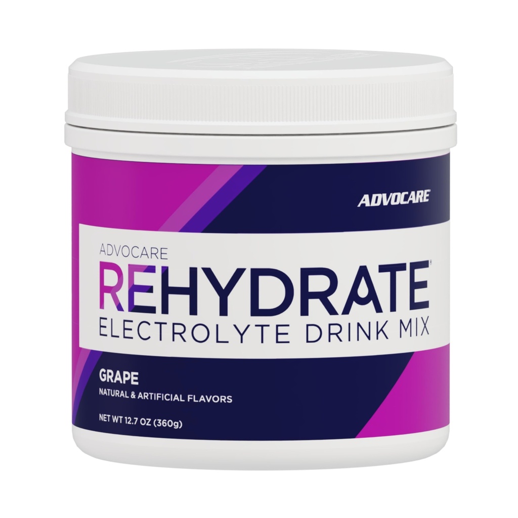 AdvoCare Rehydrated - Electrolyte Drink Mix - Zawiera magnez, Sodu, Potas & Wapń - Przeciwutleniacz & Amino Acid Fortifieted - Wspiera nawadnianie i odzyskiwanie - Grape, 12.7 oz