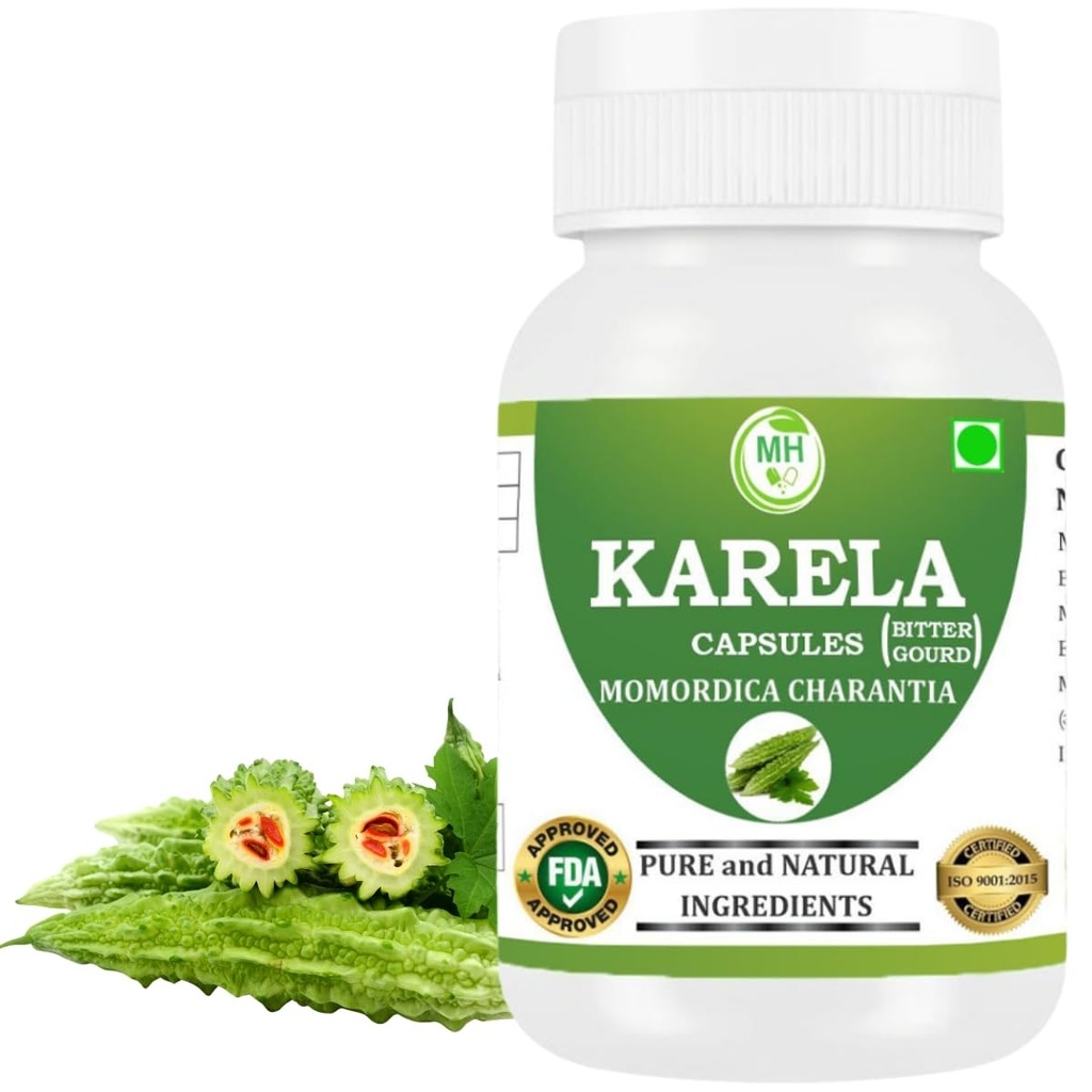Karela Capsules – 500 mg | 60 Veg Capsules | Pure Momordica charantia Extract | Ayurvedic Herbal Supplement | Plant-Based & Gluten-Free