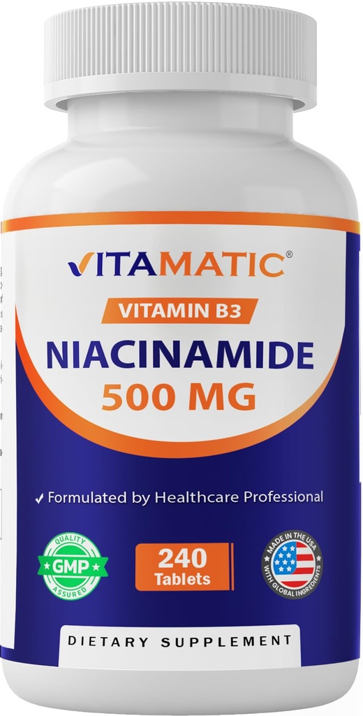 Witamatyczna Niacynamid 500 mg 240 Tabletki - Bezfluszowa Witamina B3 - Wspiera wytwarzanie energii