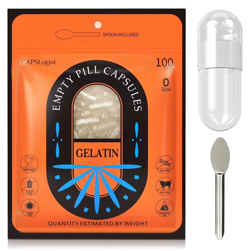 Pigułka kapsułki Puste Rozmiar 0, 100 Hrabia kapsułki żelatyny z Micro Lab łyżeczka, Diy Pigułki kapsułki Wypełnianie, Gluten Free i nie-GMO Certified, Jasne