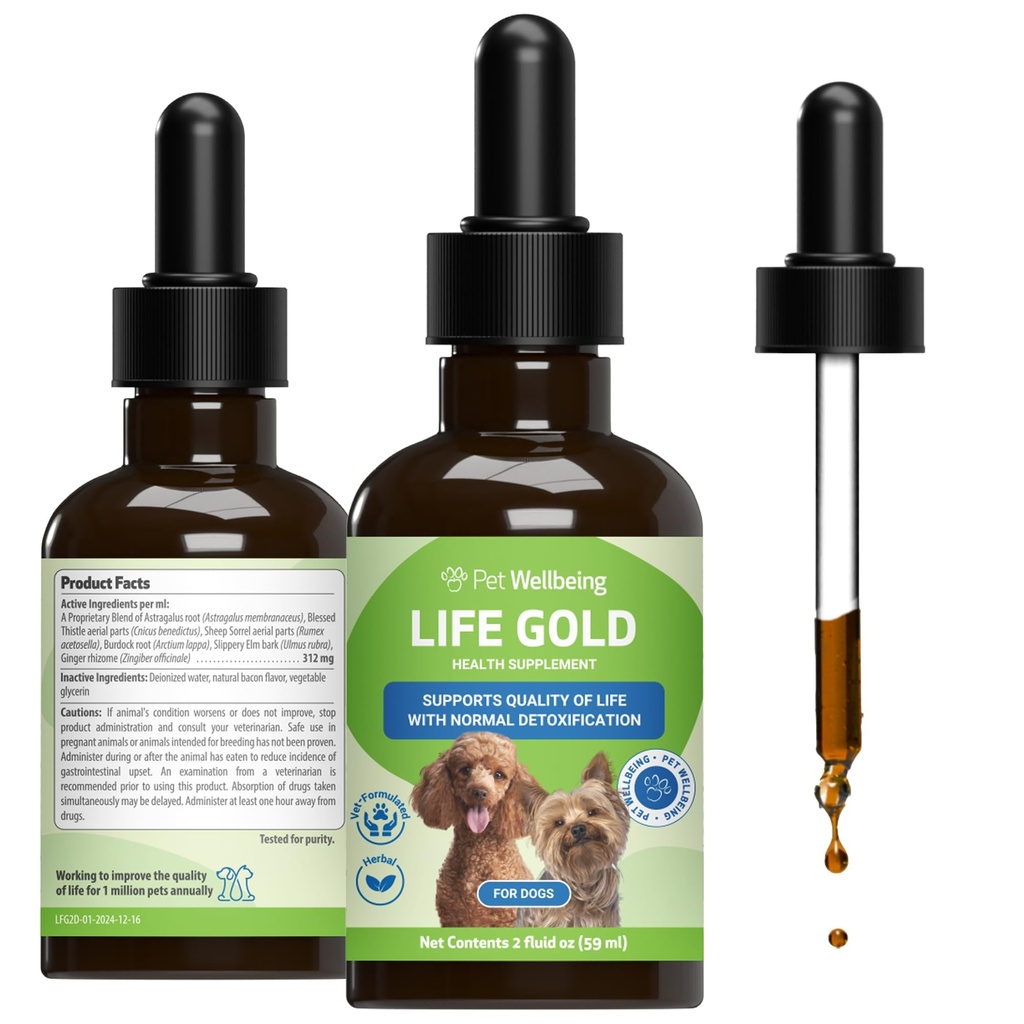 Złoto życia zwierząt domowych dla psów - Vet- Formulated - Immune Support and Antioksydant Protection - Natural Herbal Supplement 2 oz (59 ml)