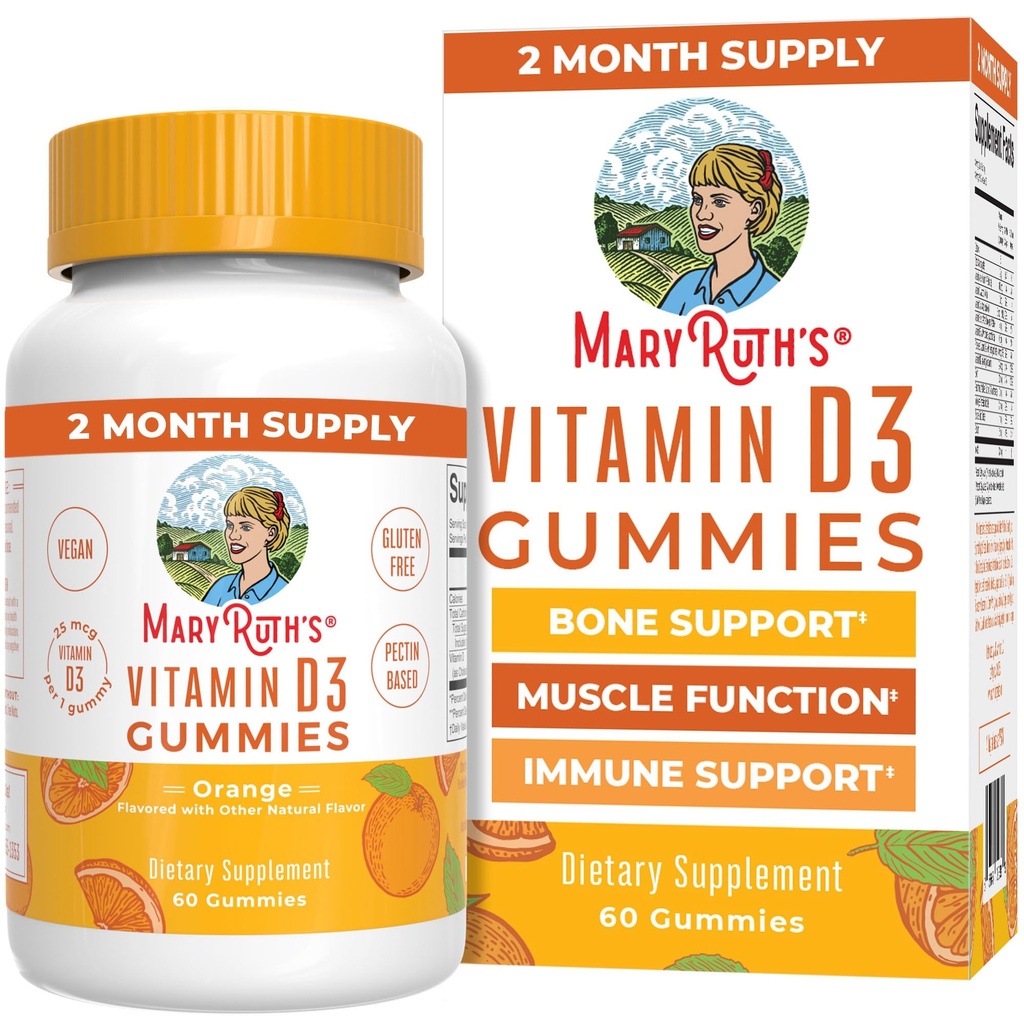 MaryRuth Organics Witamina D3 Gummies Gummies 124; 2 Miesiące Dostawy 124; Dorośli i Dzieci Witamina D Gummy Gummy 124; Suplement immunologiczny D3 1000IU dla Bone Health & Muscle Function 124; Wegan 124; Non-GMO Gummy 124; Gluten wolny 124; 60