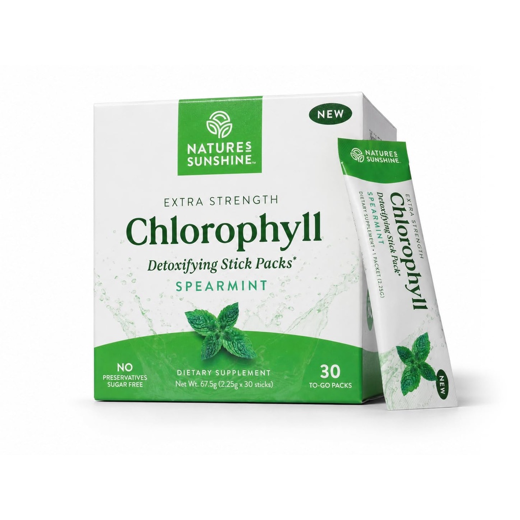 Nature 's Sunshine Chlorophyll Stick Packs: Supercharge Your Detox and Boost Gut Health in Comfortable, Delicious Stick Packs (Spearmint)