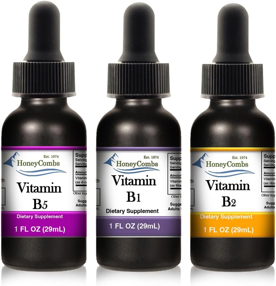 HoneyCombs Liquid Drops 1oz Each Save 10% - Witamina B5 (Kwas pantotenowy) + Witamina B2 (Riboflavin) + Witamina B1 (Tiamina)