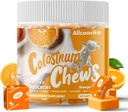 Bovine Colostrum Chews Suplement z probiotykami dla Gut zdrowia, wzdęcia, Wsparcie immunologiczne, Skóra, Wzrost włosów i piękna - Pomarańczowy Flavor (60 Służenie)