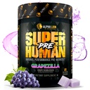 ALPHA LION Superhuman Pre Workout Powder, Beta Alanine, L- Tauryne & TriSource Cafeline for Trwała Energia & Focus, Nitric Oxide & Citruline for Pump (21 Servings, Grapezilla)