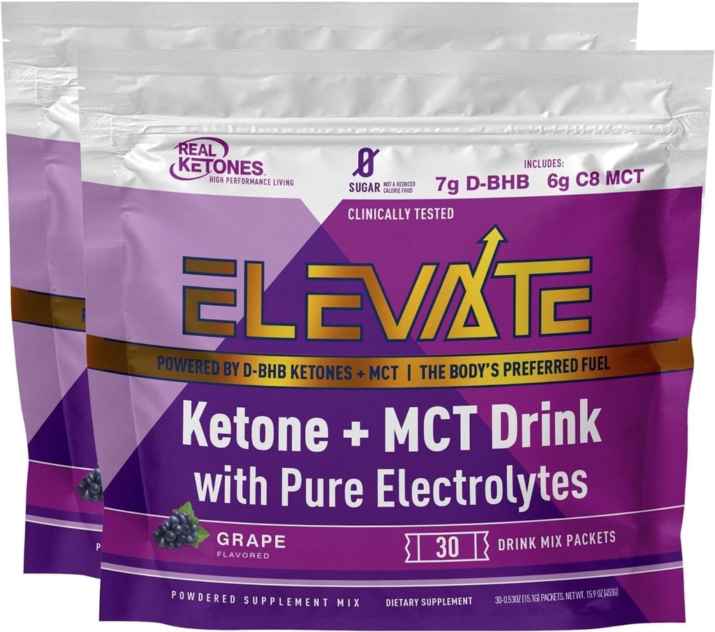 Prawdziwe Ketones Exogenous Keto D BHB + MCT + Electrolytes, Kofeina Free Drink Mix Powder, Tart Grape dla Rapid Ketosis (56 Servings)