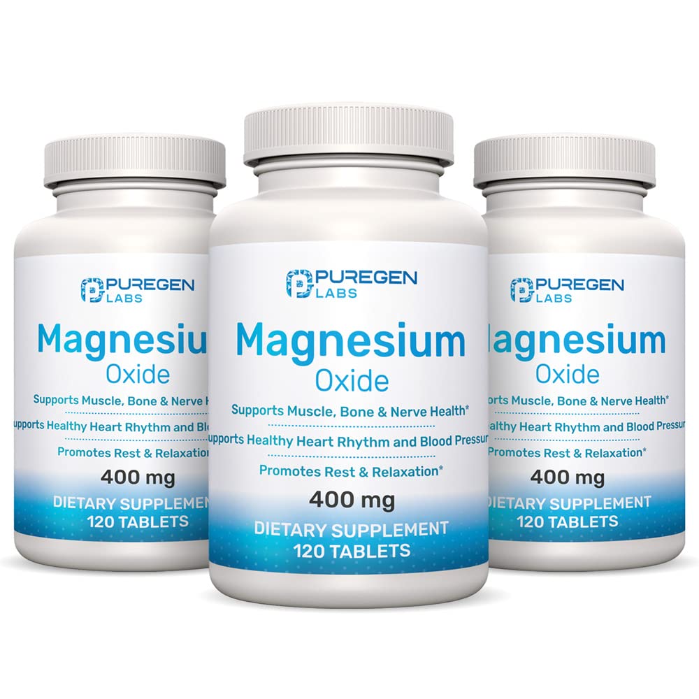 Magnezu 400mg [Wysoka potencja] Suplement - Magnezu tlenek do wsparcia immunologicznego, Odzysk mięśni, Krampy nóg, Relaks - 3 opakowania 124; Razem 360 Liczba