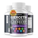 Quercetin Bromelain Cynk Witamina D3 Elderberry Turmeric Rosemary Bilberry Sage Odorless Czosnek zielona herbata Mleko Thistle Oregano -150 Capsules - Made in USA
