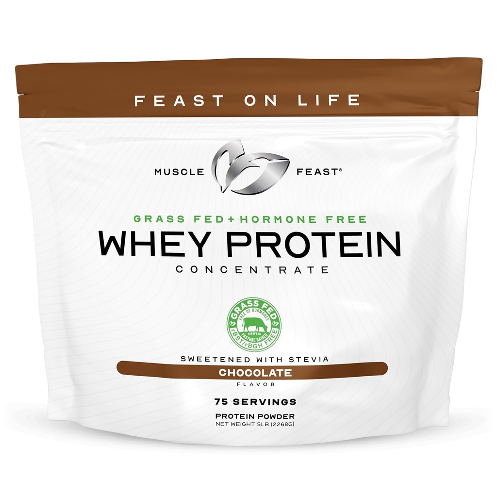 Muscle Feast Grass- Fed Koncentrat białka serwatki, Wszystkie naturalne, Hormon Wolny Pastun Podrasowany Białko serwatki dla kobiet i mężczyzn, Czysty, Non-GMO i Gluten Darmowe koncentrat serwatki - Czekolada, 5lb