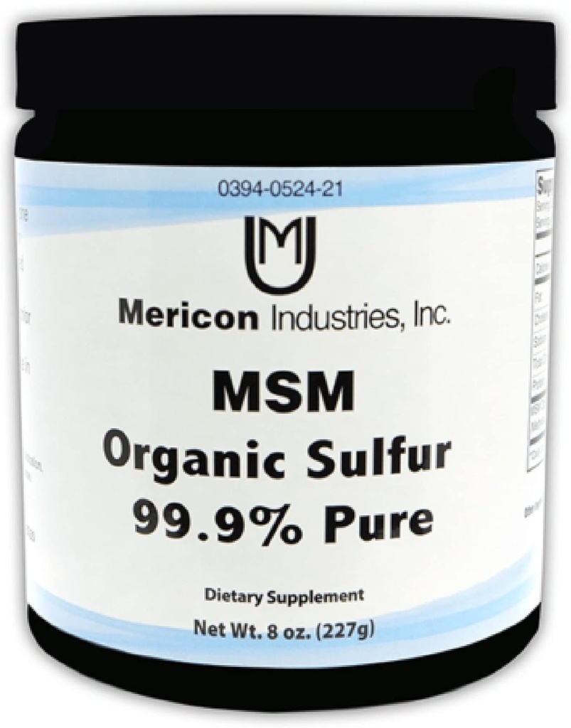Mericon Industries MSM Organic Sulfur Powder Building 124; Suplement MSM do zapaleń, wzrost włosów, zdrowa skóra, & Zwiększona energia 124; Non-GMO, Wegan, Gluten Free, Soy Free (8oz)