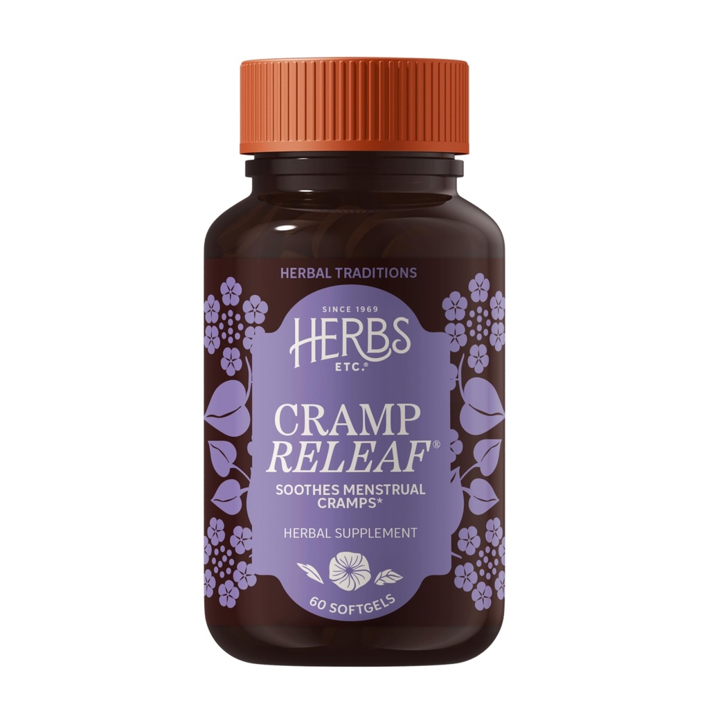 Herbs Etc. Cramp ReLeaf (Menstrual) Softgels - Cycle Support Supplement that Soothes Cramps - Black Haw, Cramp Bark & Wild Yam Root - Gluten-Free & Organic - 60 Count (60 Servings)