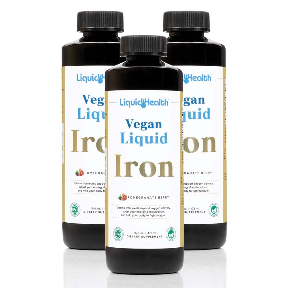 LiquidHEALTH Wegan płynny suplement żelaza z Sunactive & Ferrochel Fe - Natural Energy, System immunologiczny i Metabolic Support, Zwiększ mentalną klarowność, Prenatal / Poponatal - USA Made, Non-GMO (3 Pack)