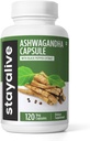 STAY ALIVE Ashwagandha z Black Pepper, 10: 1 Ekstrakt, 120 Pigułek, 100% Czysty Proszek korzenny, Kapsułki o dodatkowej mocy, Non-GMO & Gluten Darmowe suplementy Ashwagandha dla kobiet i mężczyzn