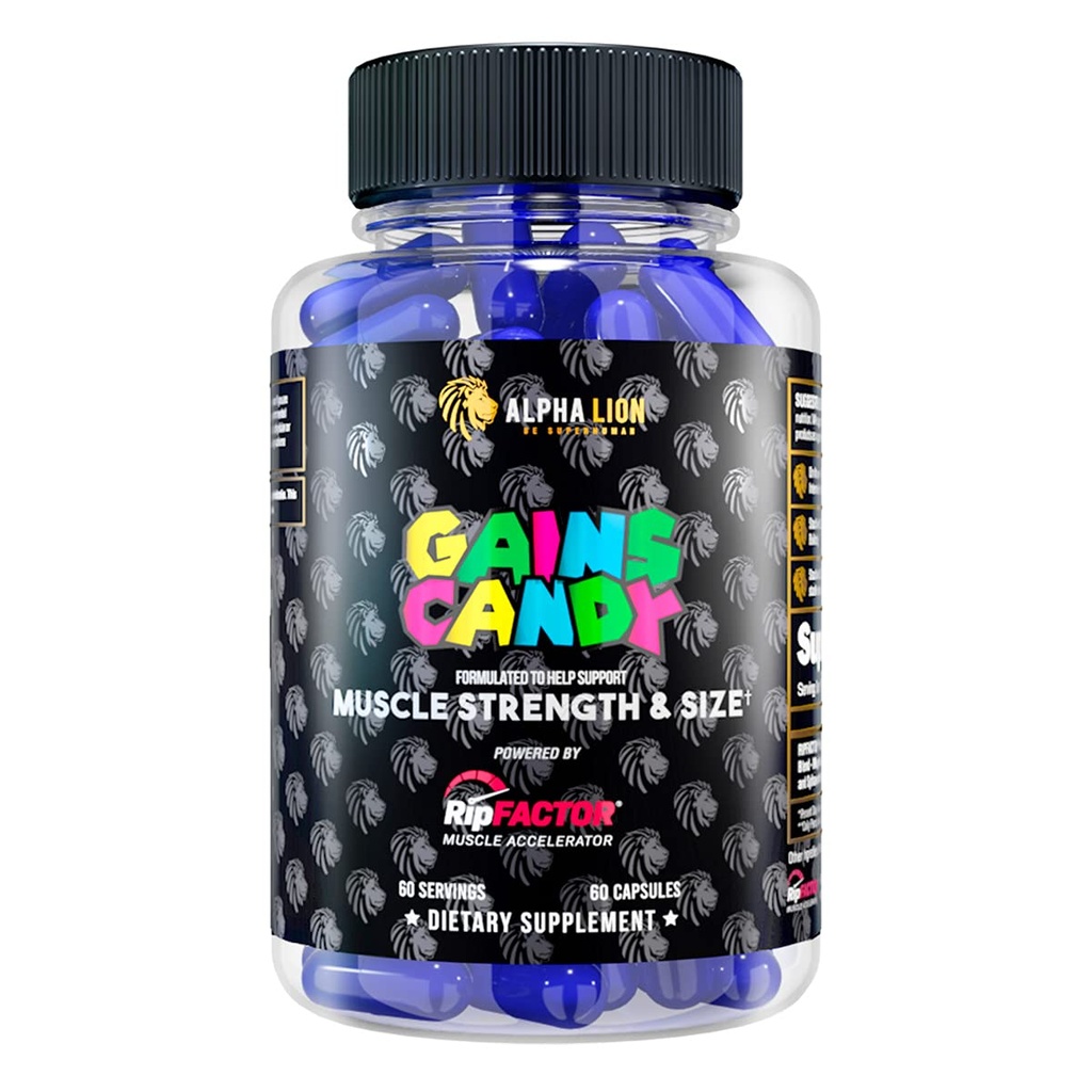 ALPHA LION Gains Candy, Suplement Pigułki dla wzrostu mięśni, Rozmiar, & Siła, Nitric tlenek booster, Muscle Builder, Użyj codziennie do aktualizacji energii i wydajności treningu, 60 Kapsułki (RipFACTOR ®)