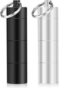 Opret 2 Pack Keychain Pill Holder, 3 Komory metalowe małe pióro Case, wodoodporny przenośny pióro Box, pojemnik na pióro do torebki, matte Black & Silver