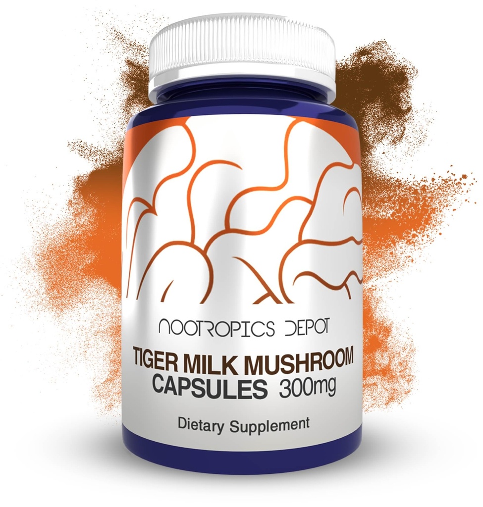 Nootropics Depot Tiger Milk Mushroom Kapsułki 124; 300 mg 124; 60 Hrabia 124; Lignosus nosorożec Sclerotium 124; Zakrzep, Histamina, & Wsparcie dla układu oddechowego