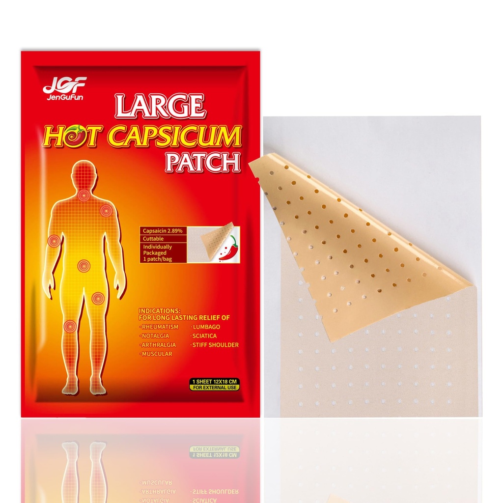 50 Patches Capsaicin Patch, 7.2 x 4.7 Inch Large Capsicum Plaster, Individually Packaged