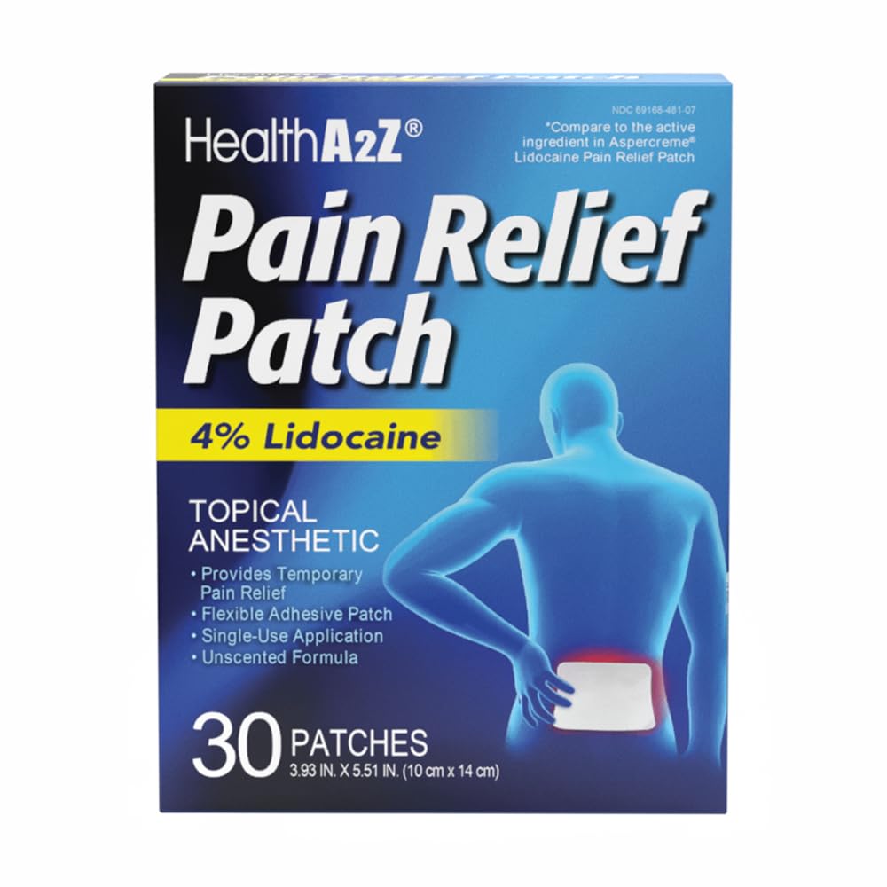 HealthA2Z® Pain Relief Patch, Lidocaine 4%, Topical Anesthetic, Flexible Adhesive Patch, Unscented, Single Use, 30 Patches