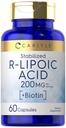 Carlyle R- Lipoic Acid 200mg XI124; 60 kapsułki XI124; stabilizowany RLA z Biotin XI124; Non- GMO, Gluten Free