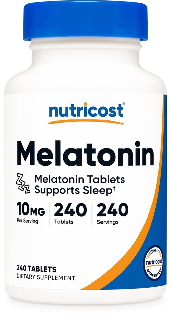 Nutricost Melatonin 10mg, 240 tabletek - 10 mg na Podawanie, Non- GMO, Gluten Free