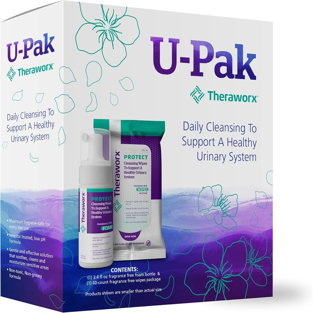 Theraworx Protect U- Pak 60- Ct Wipes & Hygiene Foam 3.4 oz for Urnary Health (Opakowanie po 1)