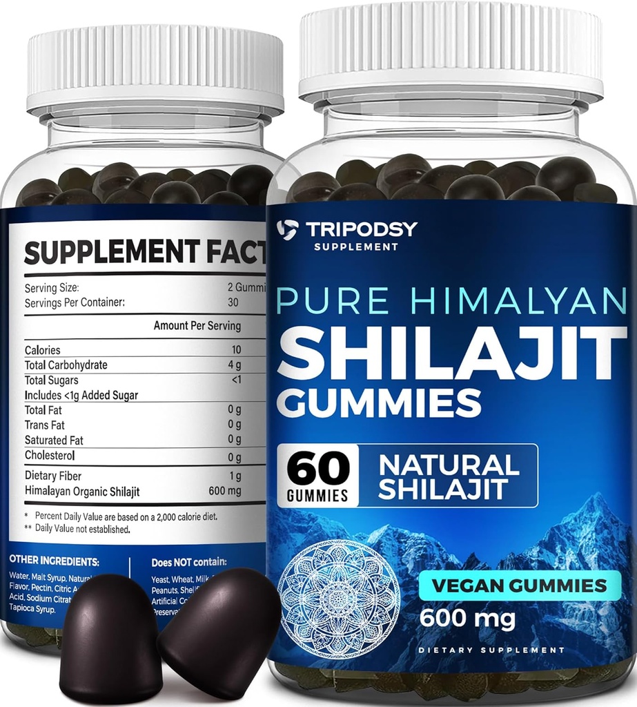Pure Himalayan Organic Shilajit Gummies - Pothent Shilajit Resin Supplement for Men & Women - 100% Natural with 90 + Trace Minerals - Boost Energy, Vitality, and Immune Support - 60 Gummies