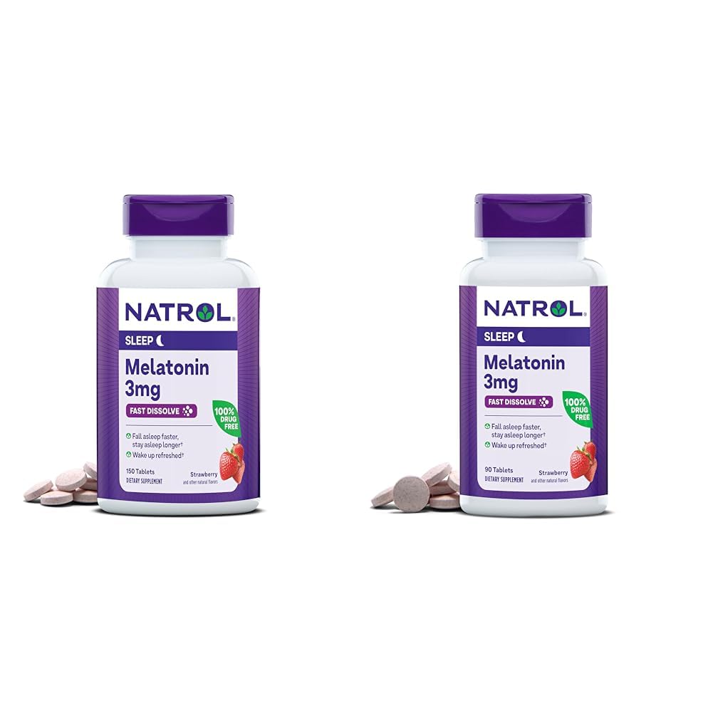 Natrol Melatonina 3 mg Truskawka Fast- Rozpuścić 150 Tabletki 150 Day Supply & 90 Tabletki 90 Day Supply Sen Pomoc