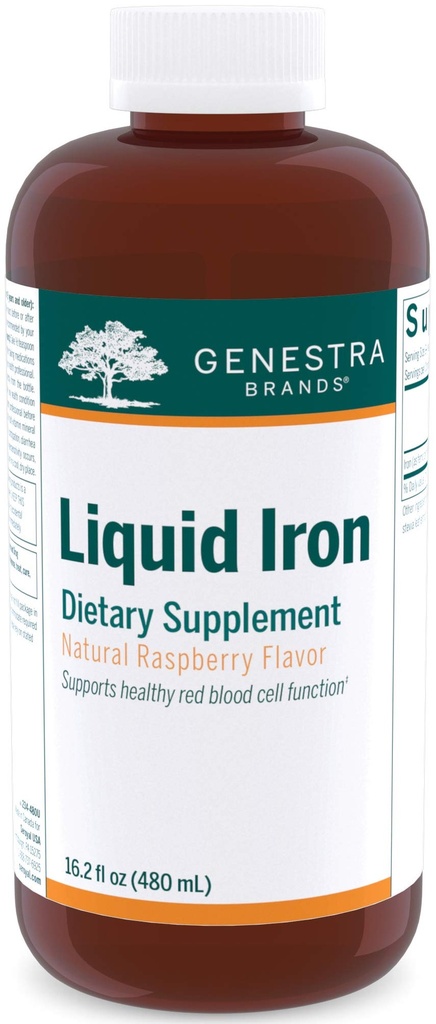 Genestra Brands Liquid Żelazo 124; Colloidalny suplement mineralny 124; Naturalny aromat malinowy 124; 16.2 fl. oz.