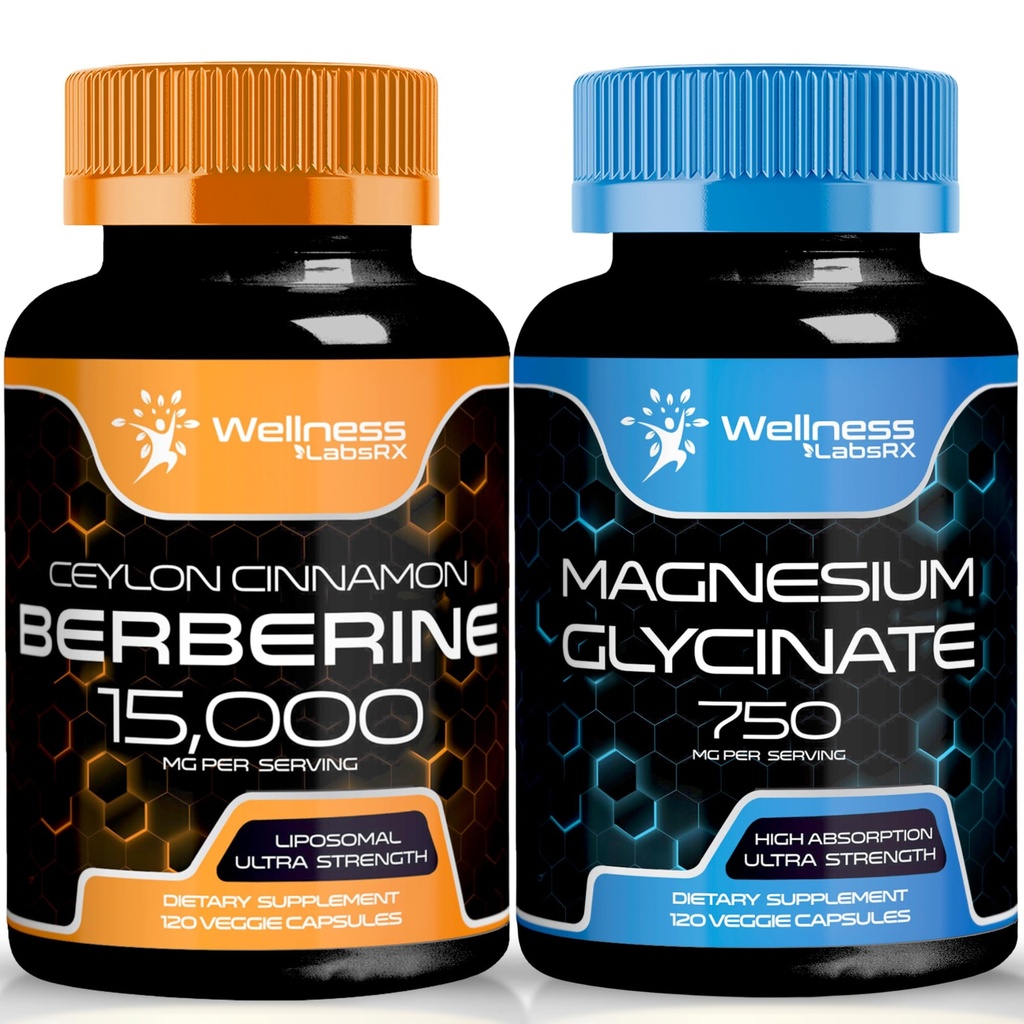 Suplement berberyński 1500mg - Berberyna liposomalna z ceylońskim cynamonem Magnezu Glicynian Kapsułki - 750mg - Suplement magnezu Wysoka Absorpcja Suplement